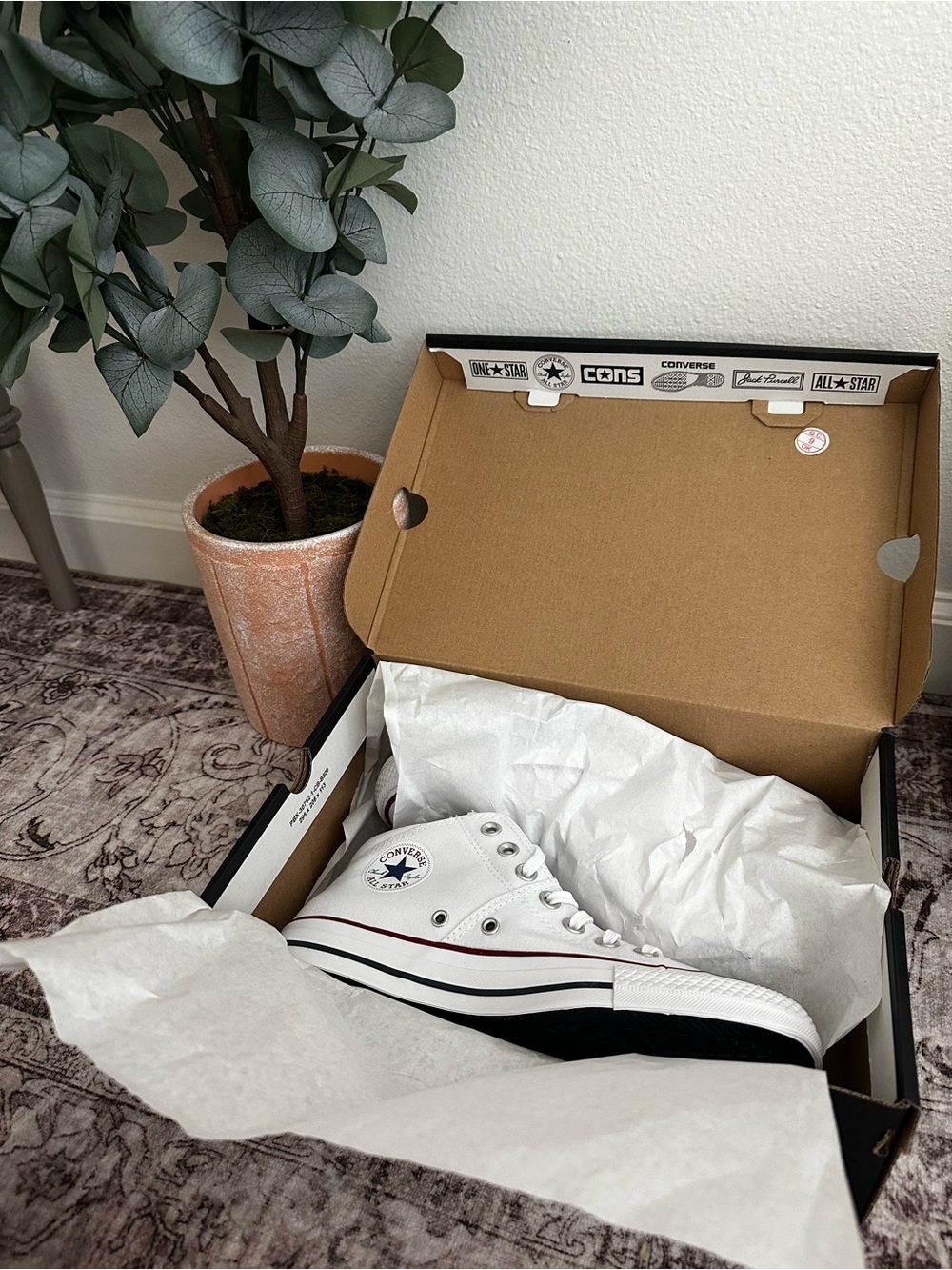 Converse White High Top Sneakers with Red Trim - Picture 6 of 6